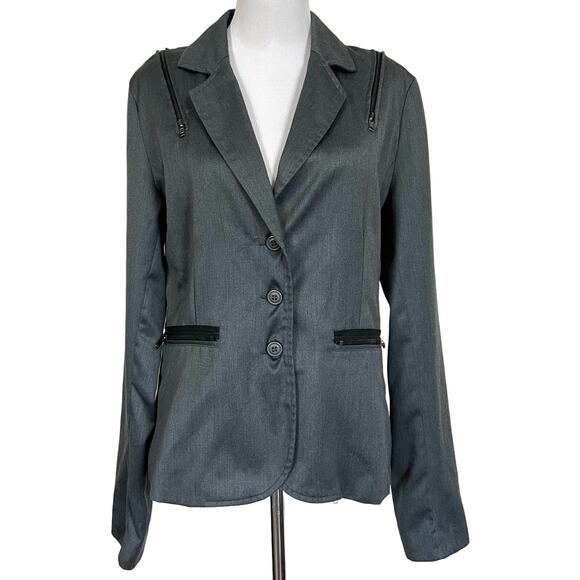 Chor Jackets & Blazers - Chor Women’s Jacket Blazer Gray 3-Button Pockets Accent Zippers Wool Blend Sz L